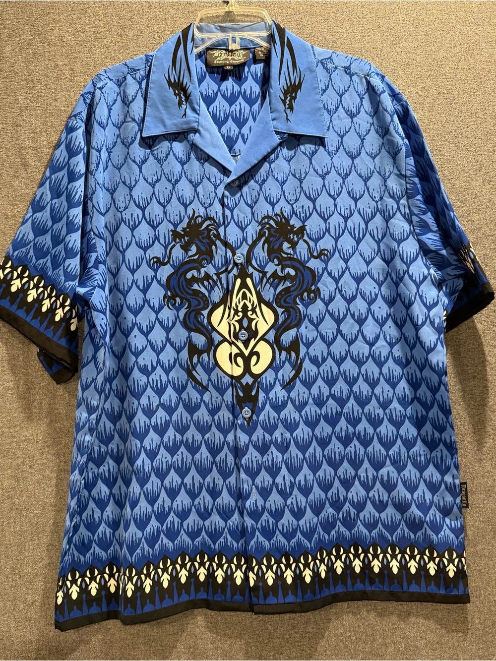 Y2K Dragon Hawaiian Shirt Men’s XL Blue Button Up Camp Shirt